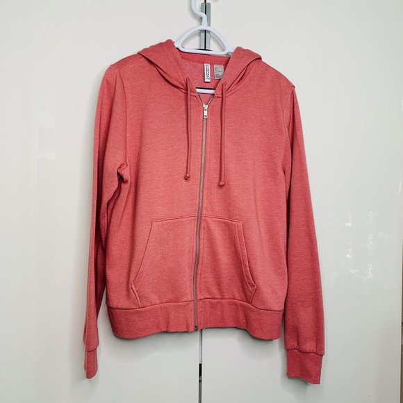 H&M Divided Sweatshirt Hoodie Pink Full Zip Cotton Size L - Picture 1 of 7